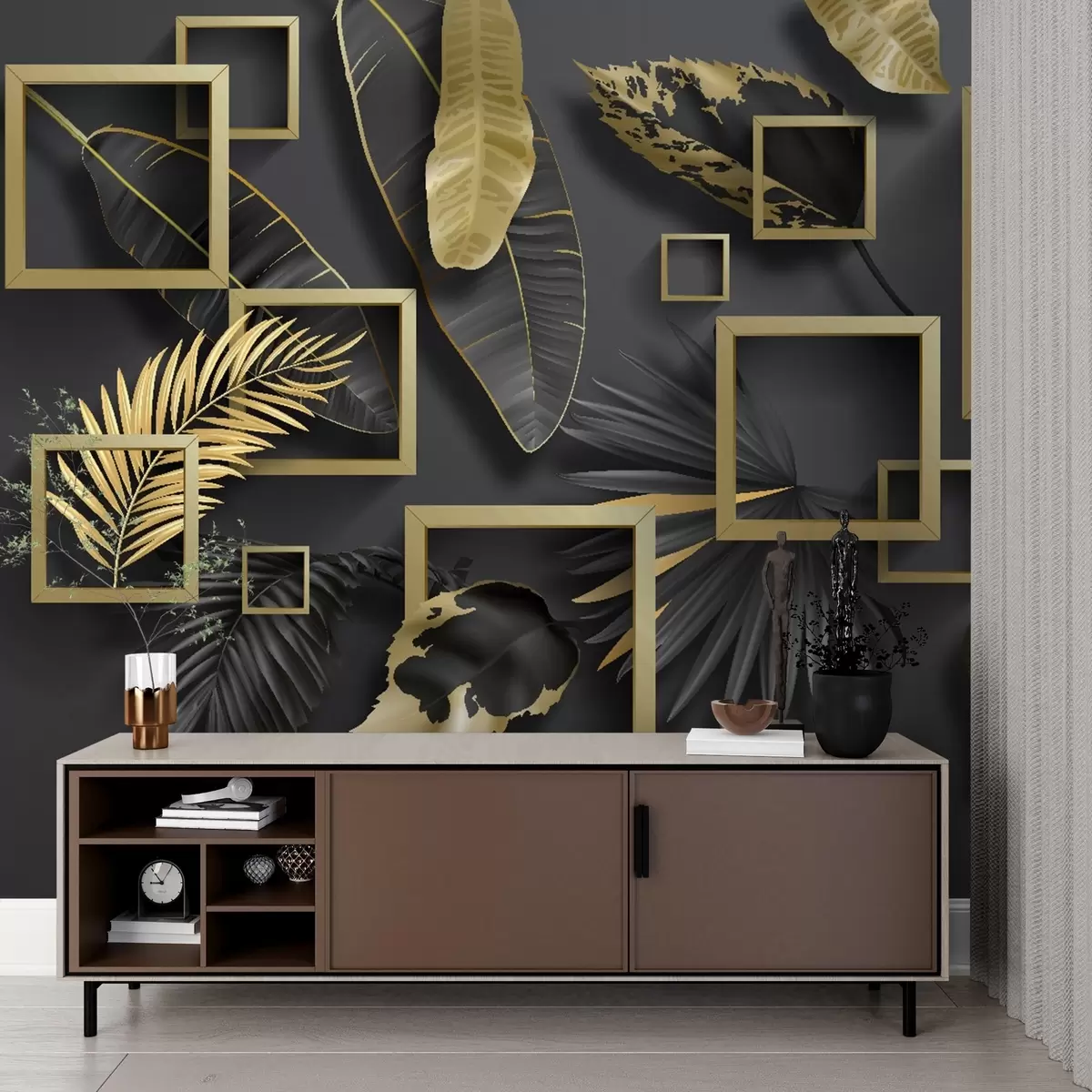 Шпалери Елегантні рамки з дизайном пишного листя u20111