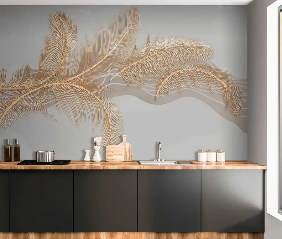 Шпалери Великі тендітні пір'я на сірому тлі u40388