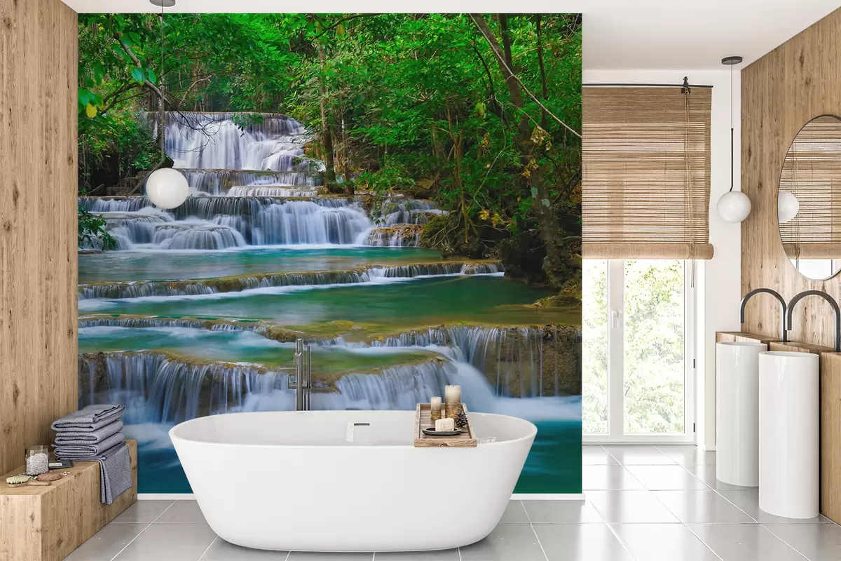 Шпалери Каскадний водоспад у лісі u56038