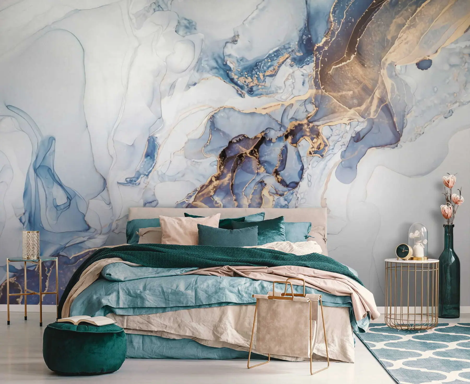 Шпалери Білий блакитний мармур, рідкий u70767