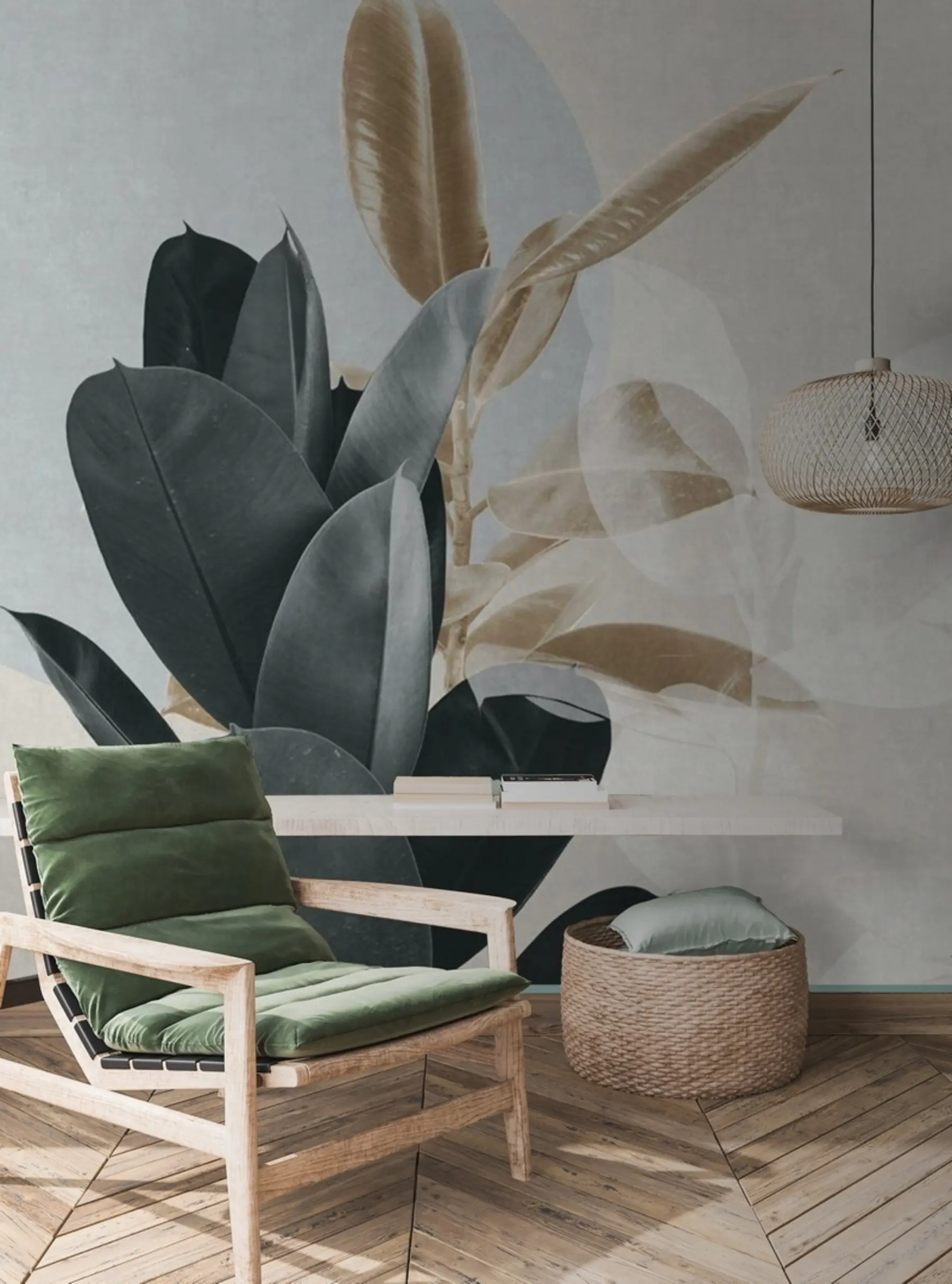 Шпалери Фікус на фоні стіни гранж u71334