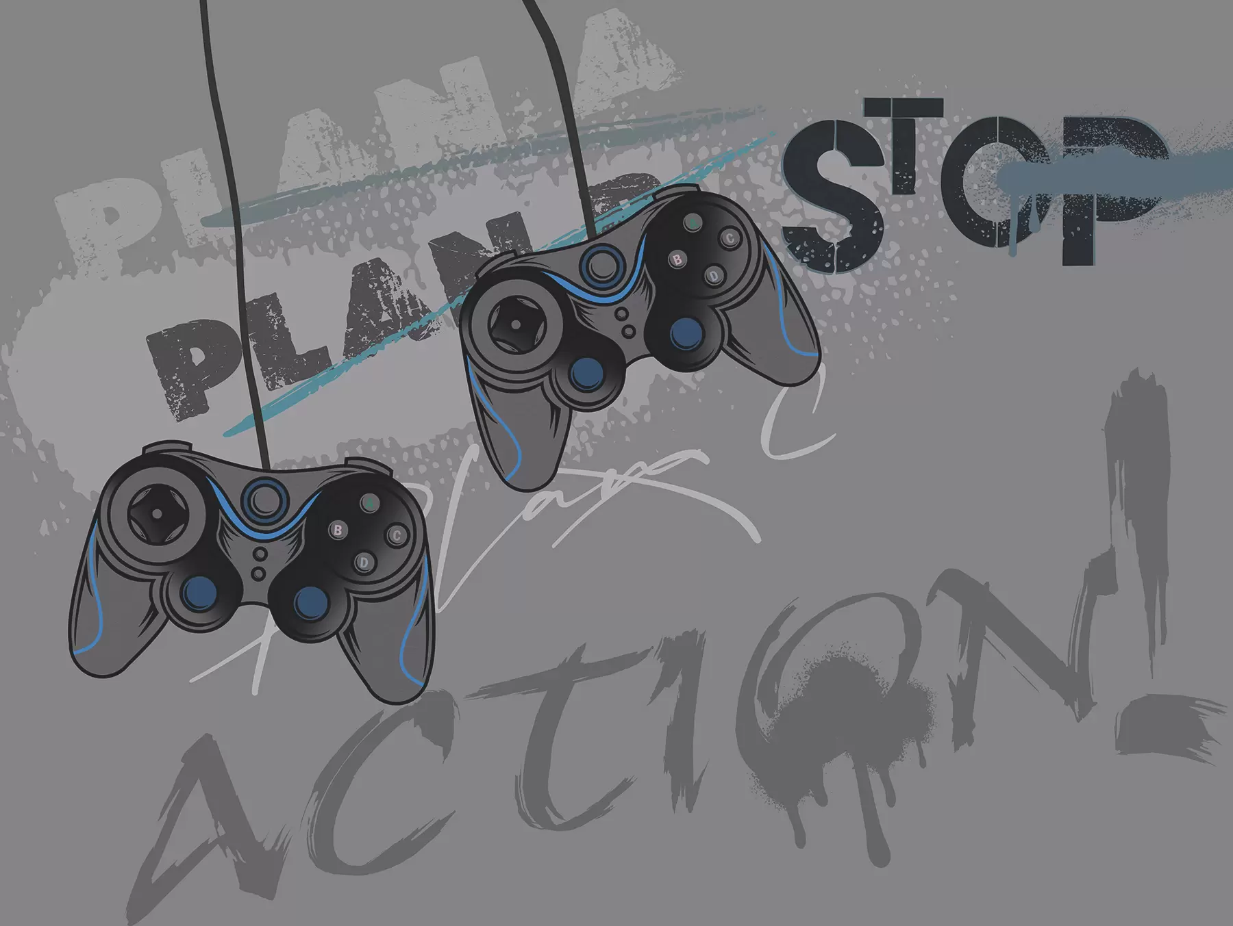 Шпалери Дитячі шпалери для підлітків з джойстиками та графічними написами сірого кольору w00829v1