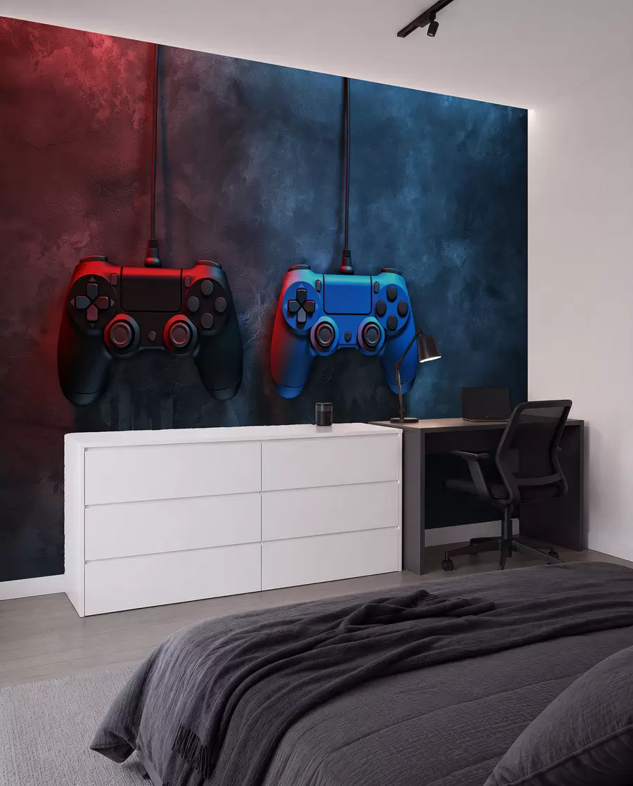Шпалери чорно-синій DualShock на темному тлі w01189