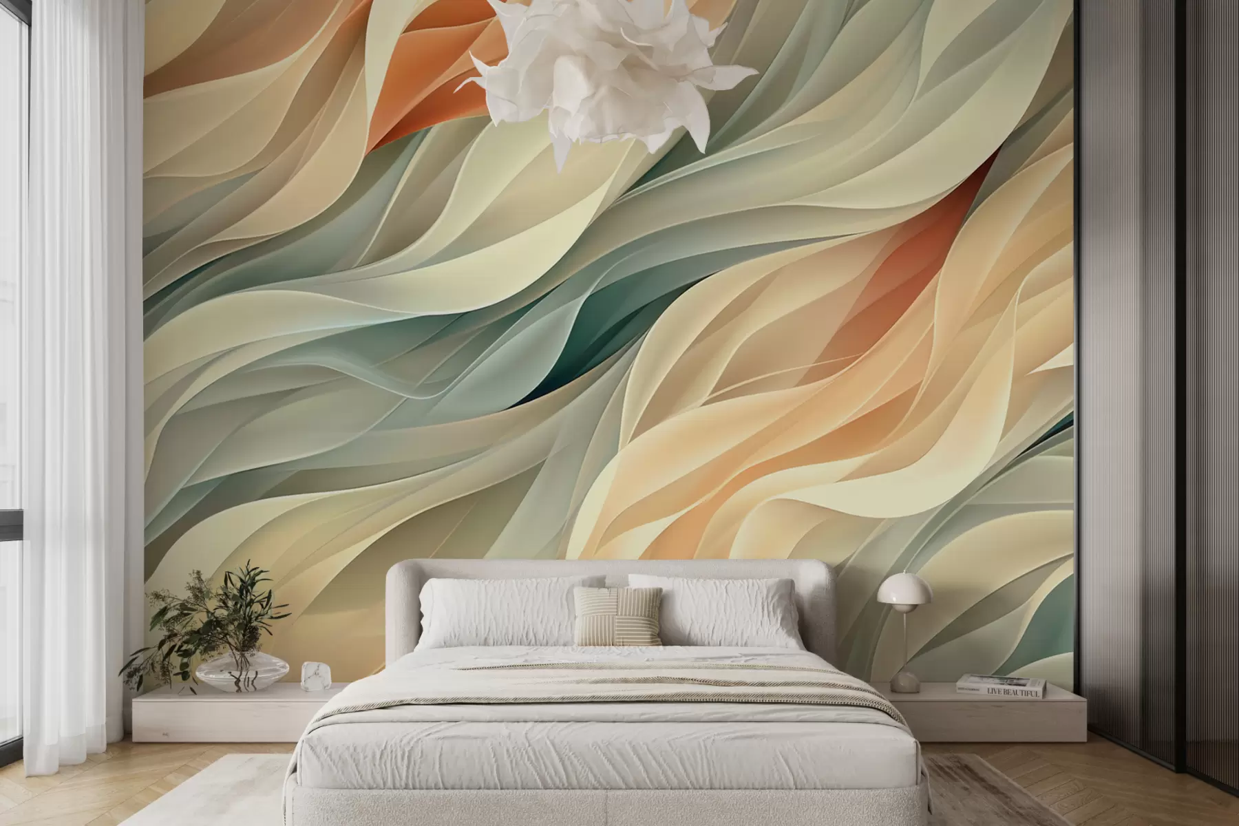 Шпалери Зачаровує абстрактний дизайн з м'якими пастельними хвилями в теплих тонах w01335v1