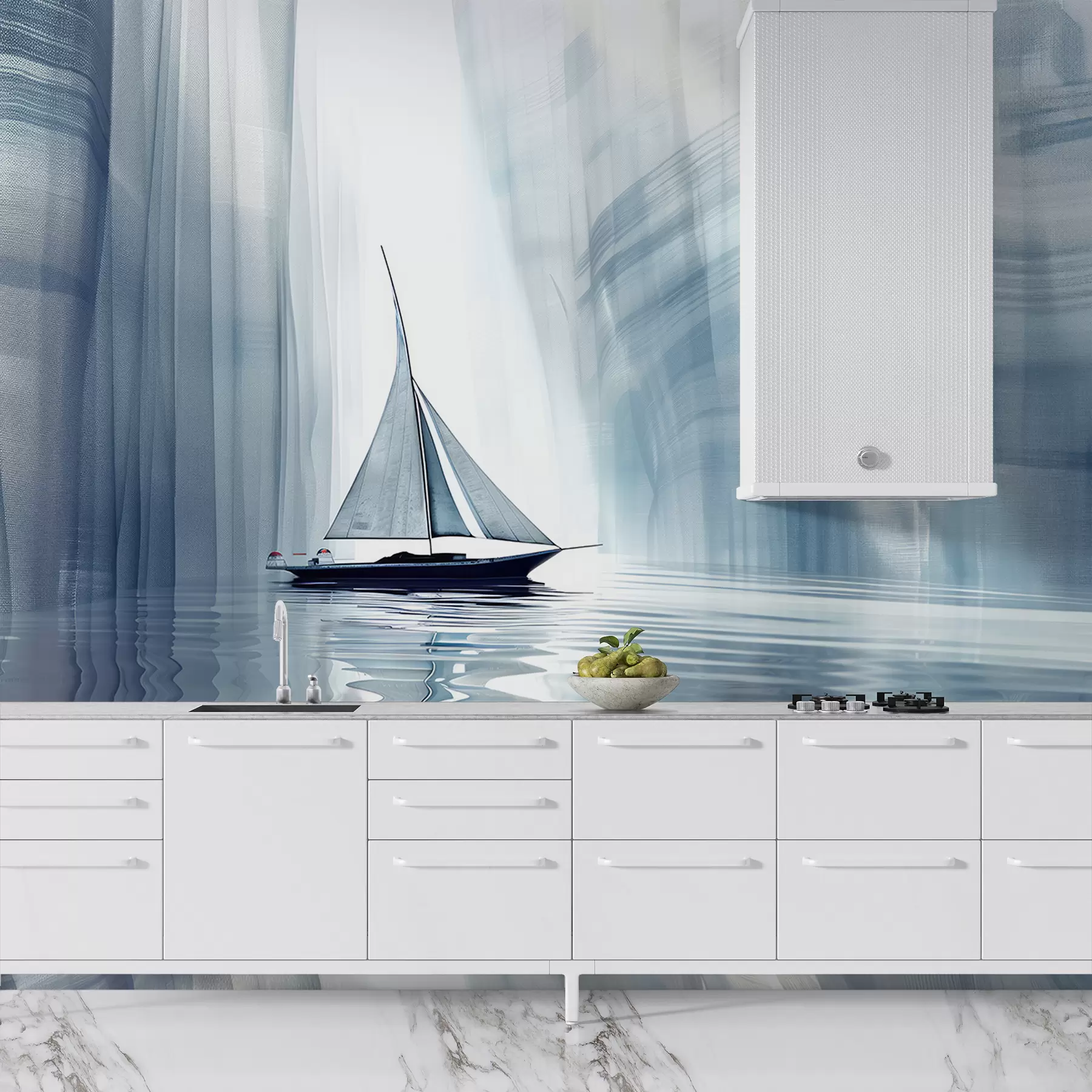 Шпалери Човен на воді у футуристичному стилі з синіми кольорами w01338