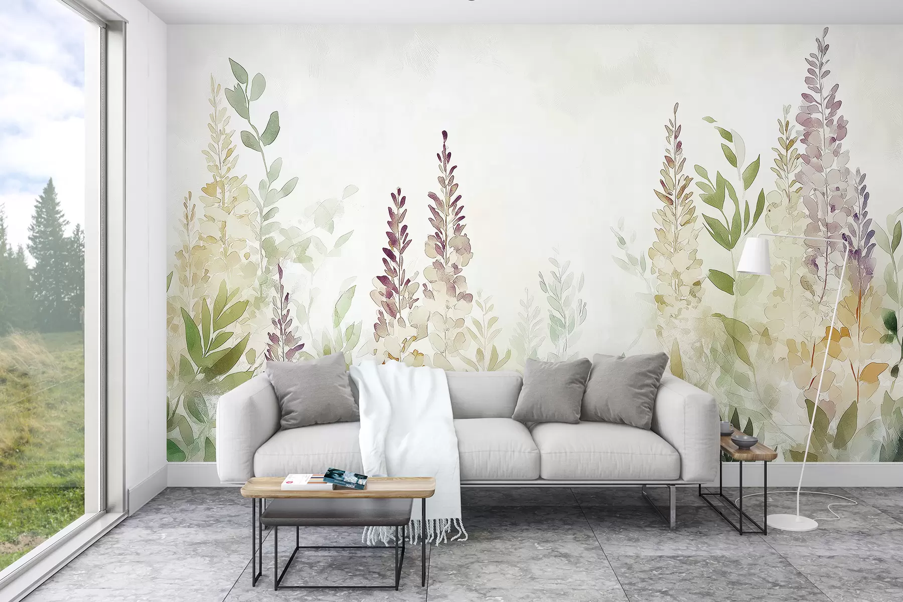 Шпалери Акварельний квітник, флористичний дизайн, природні кольори w01562