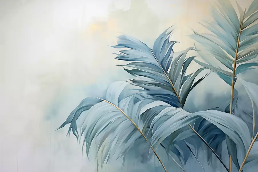 Шпалери Синє пальмове листя на тлі туману w01618
