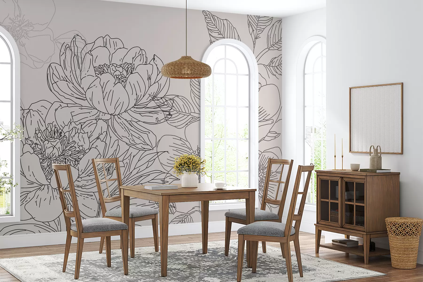 Шпалери Лінійні квіти чорного кольору w01530v1