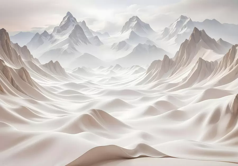 Шпалери Засніжені гірські вершини виринають з туманного, неземного ландшафту з пагорбами та долинами w08313