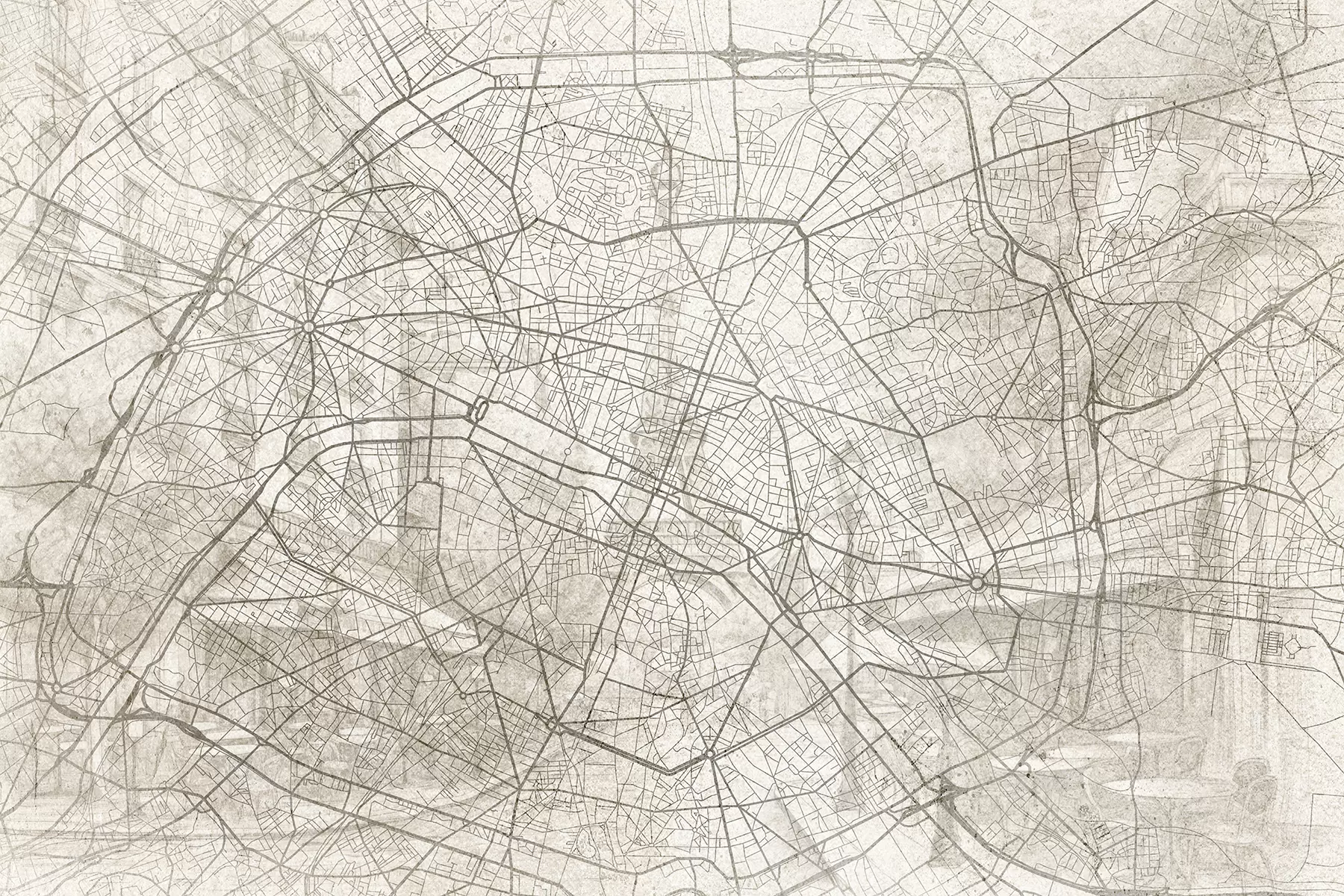 Шпалери Карта Парижа, лінійний малюнок, архітектура, Франція, бежеві кольори w01697