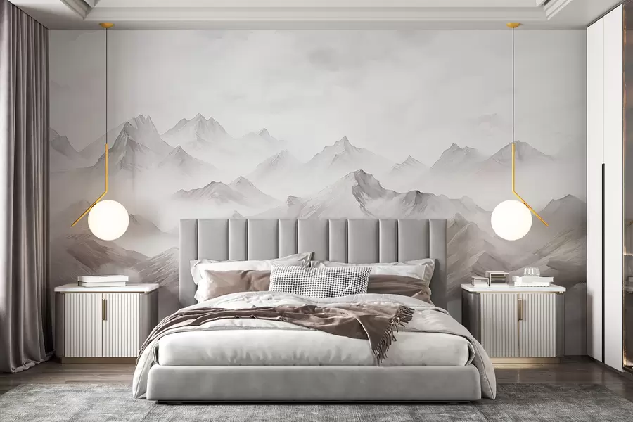 Шпалери Гори з хмарами, акварель, м'які сірі кольори w01790v1