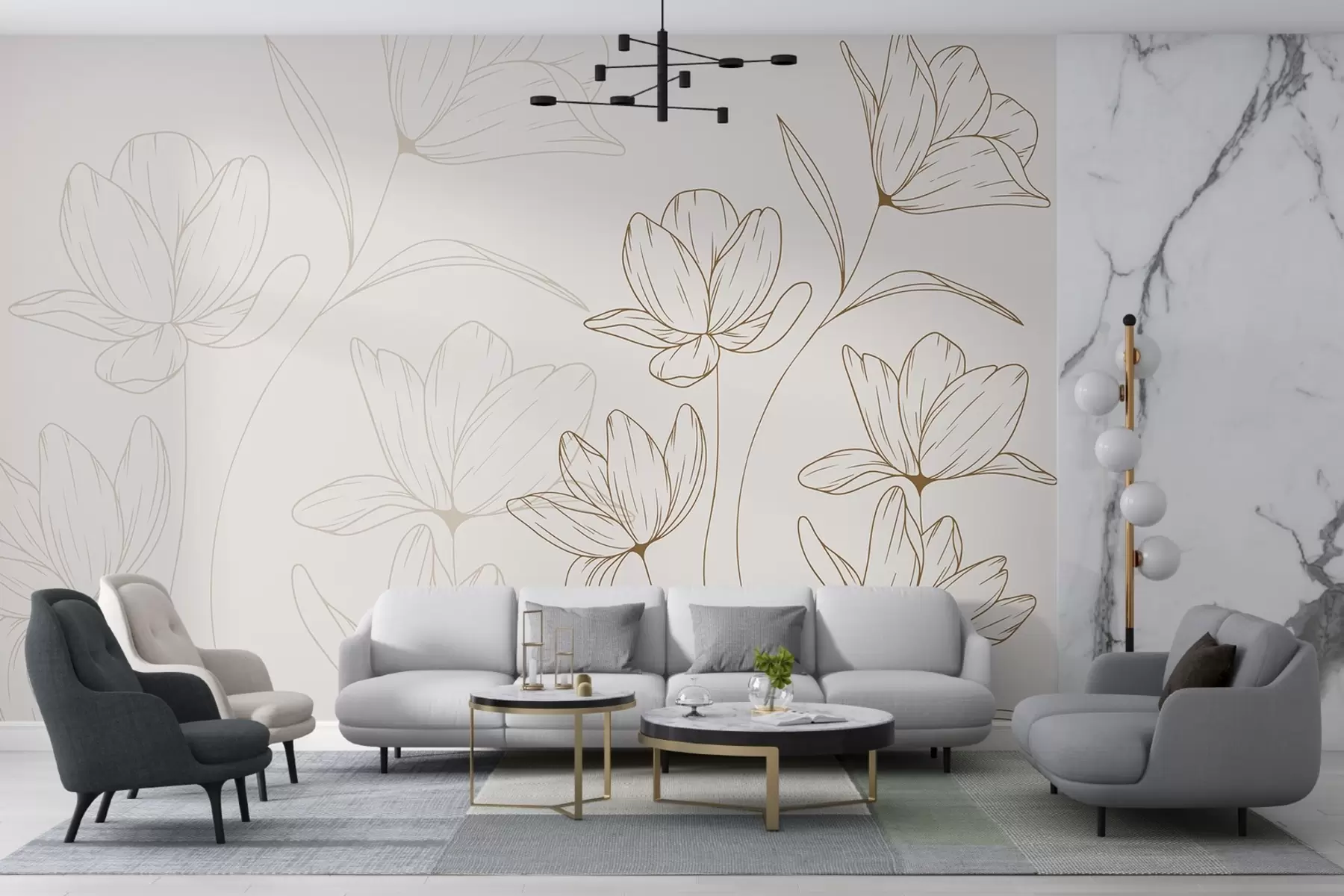 Шпалери Світле тло, великі коричневі квіти w08365v2