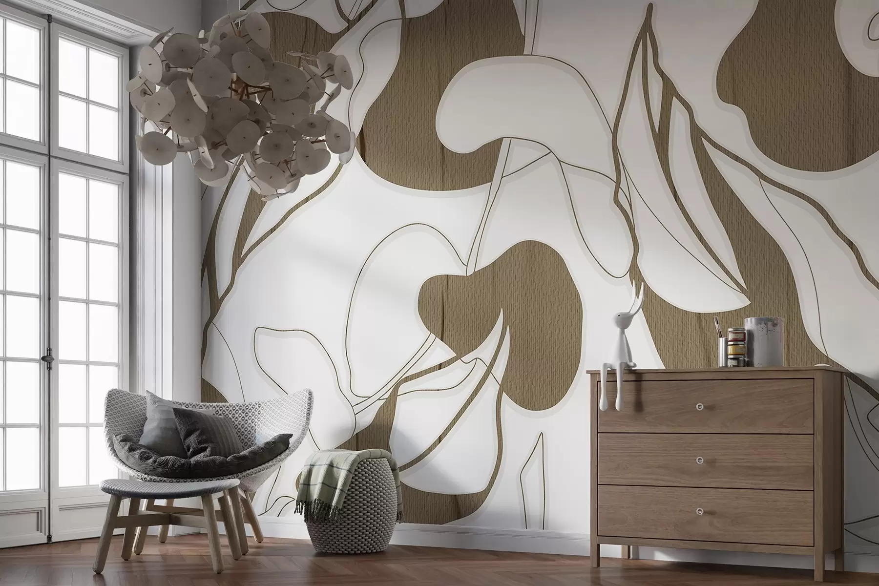 Шпалери Елегантні абстрактні квіткові візерунки у відтінках w00833