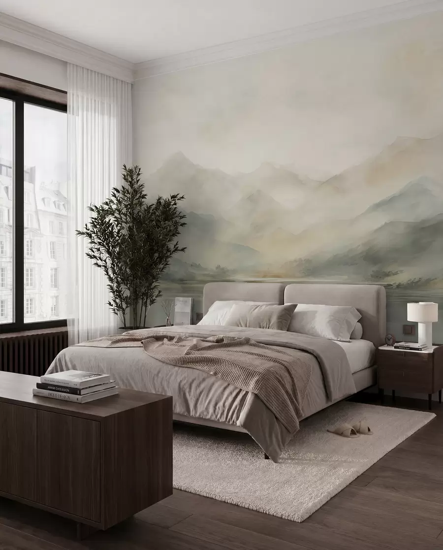 Шпалери Намальований аквареллю гірський пейзаж w02115