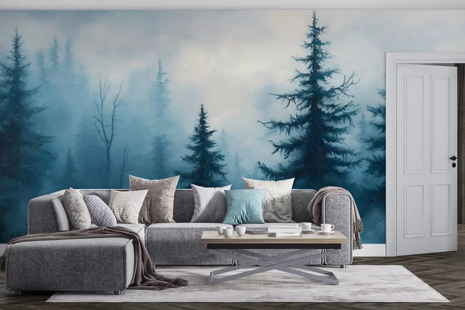 Шпалери Темно-синій ліс, олійний живопис, мазки, природа w02153