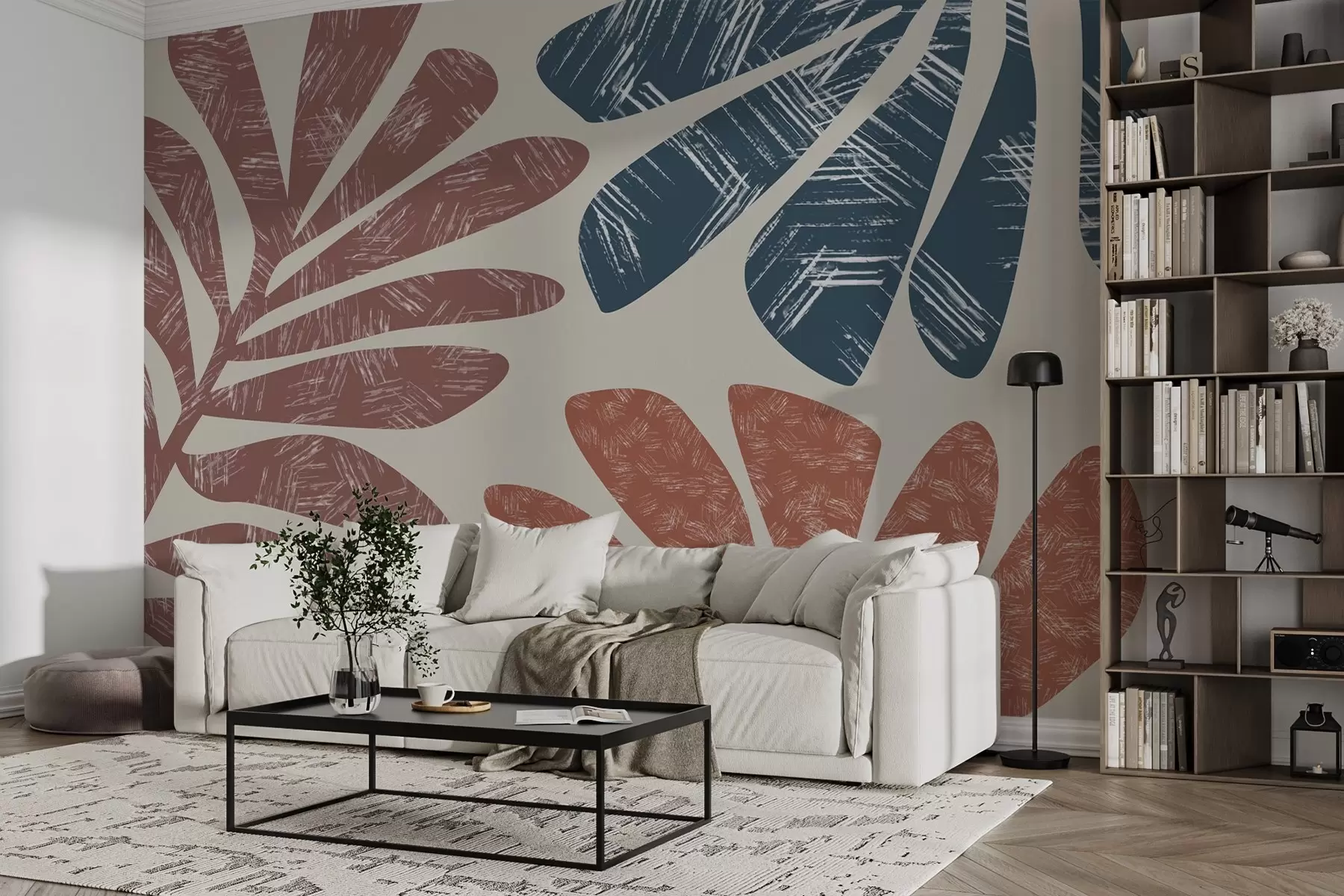 Шпалери Силует листяних гілок з текстурою w02333