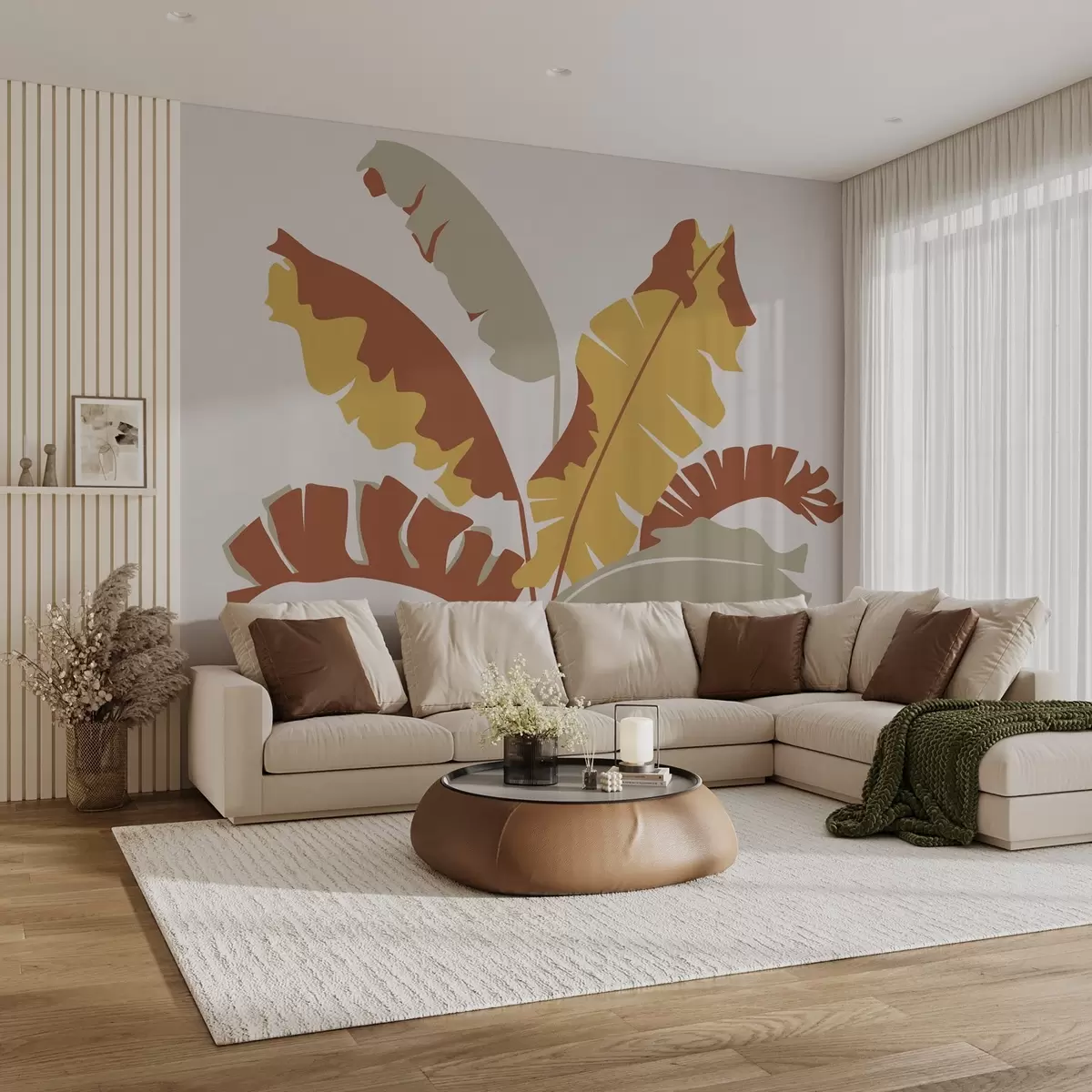 Шпалери Тропічне листя червоного, жовтого кольору w02424