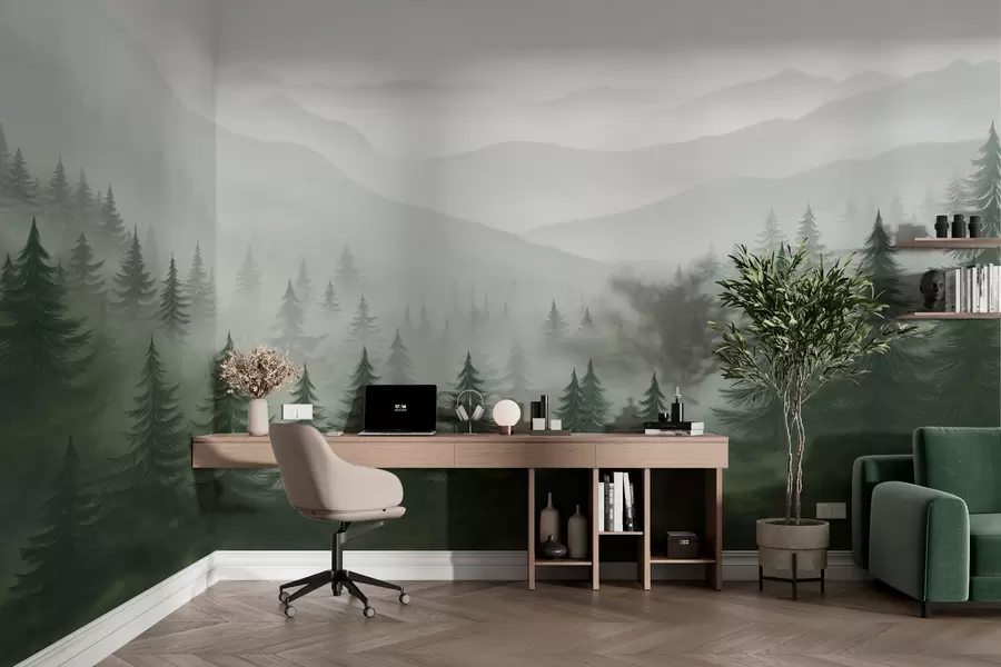 Шпалери Туманний зелений ліс w02450