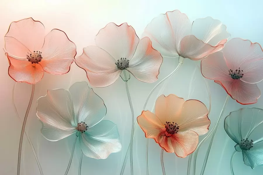Шпалери скло з імітацією квітів маку в ніжних кольорах w02519