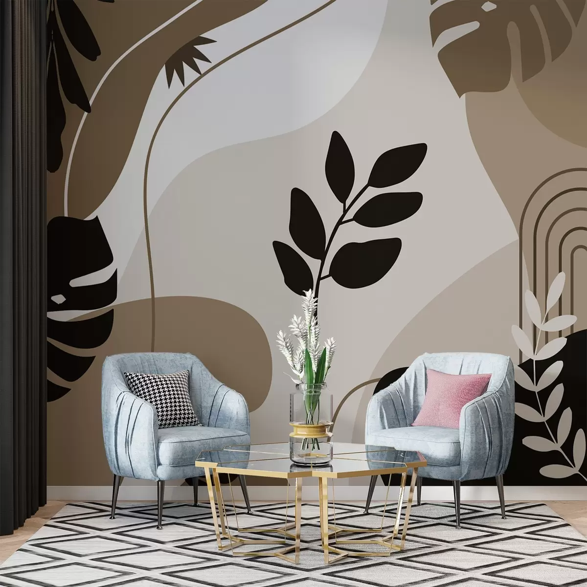 Шпалери Абстрактний візерунок із силуетами листя w02462v1