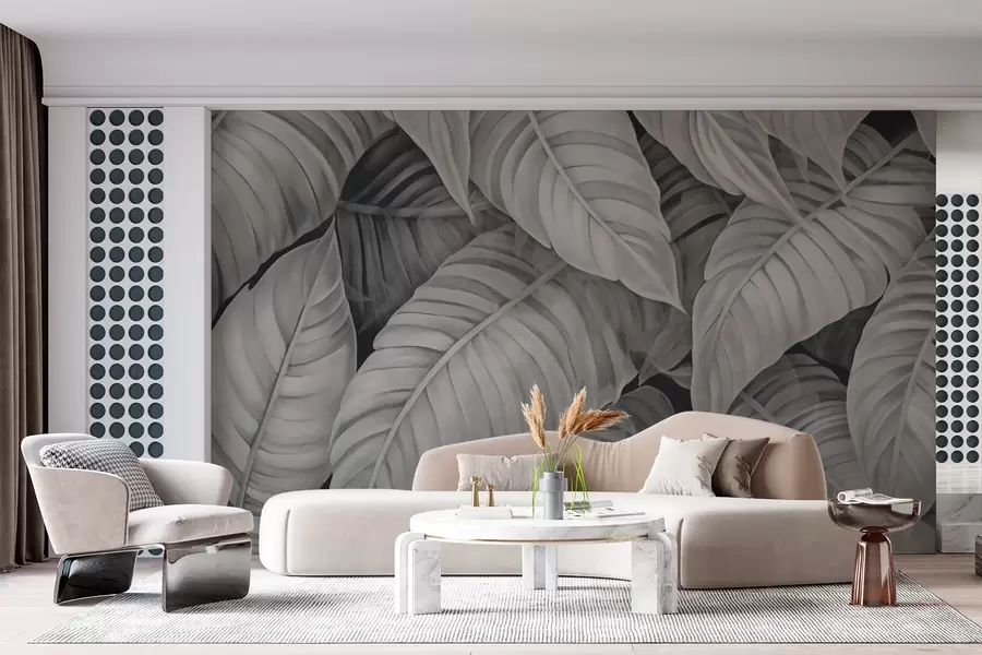Шпалери Монохромне зображення тропічного листя w02463