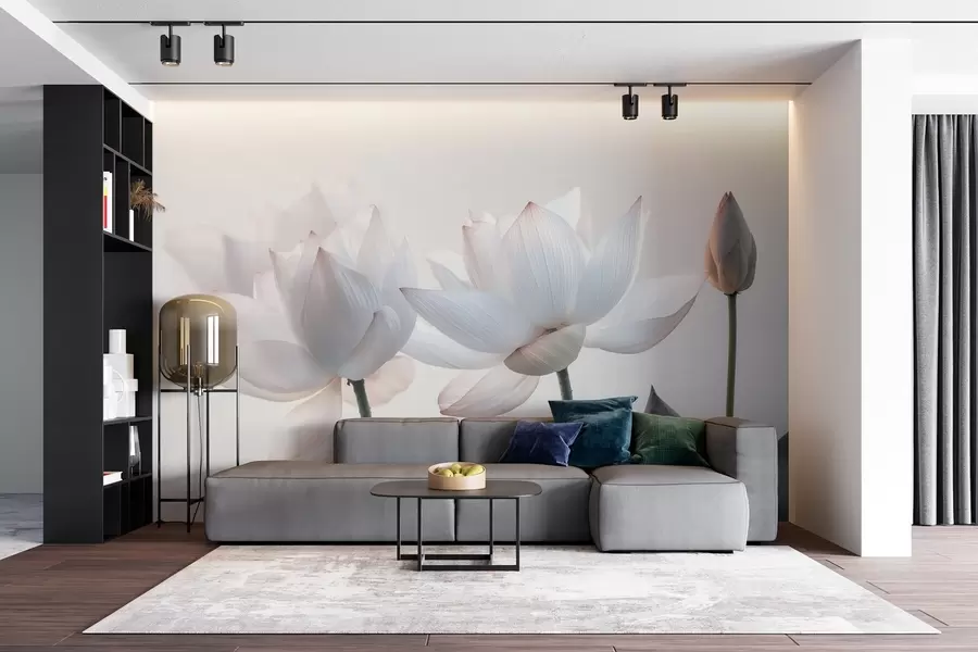 Шпалери Ніжні квіти лотоса з пелюстками та листям w08488