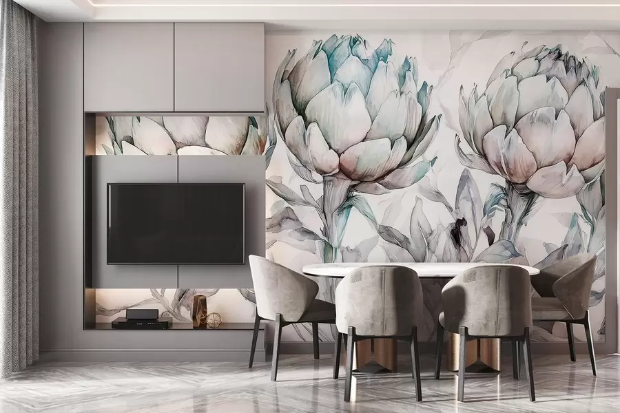 Шпалери Гарний малюнок артишоків, акварельний стиль, м'які кольори w02482v1