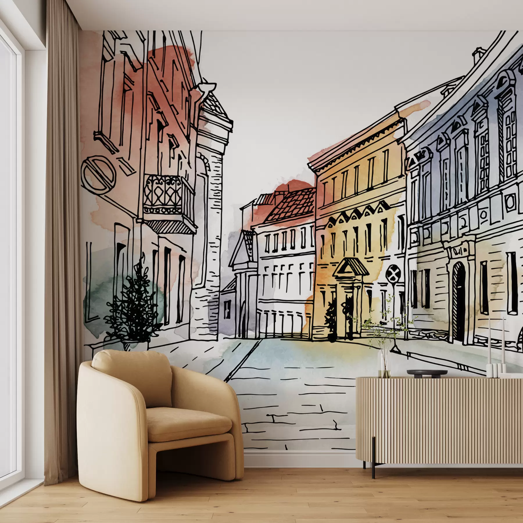 Шпалери Старе місто, маркер і акварель u51062