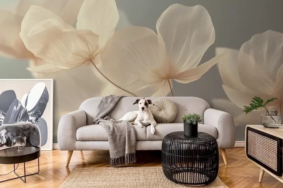 Шпалери Пелюстки лотоса, ніжна композиція на сірому тлі w08500v2