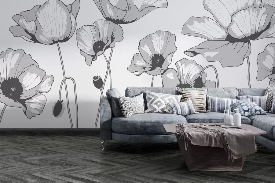 Шпалери Чорний і білий мак w02528