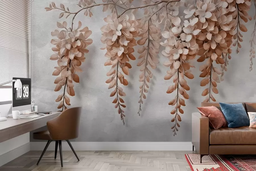 Шпалери Пишний букет квітів на стіні в акварельному стилі w02611v1