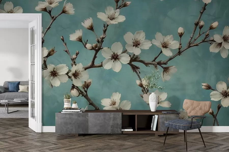 Шпалери Квітучі гілки на бетонному тлі w02610