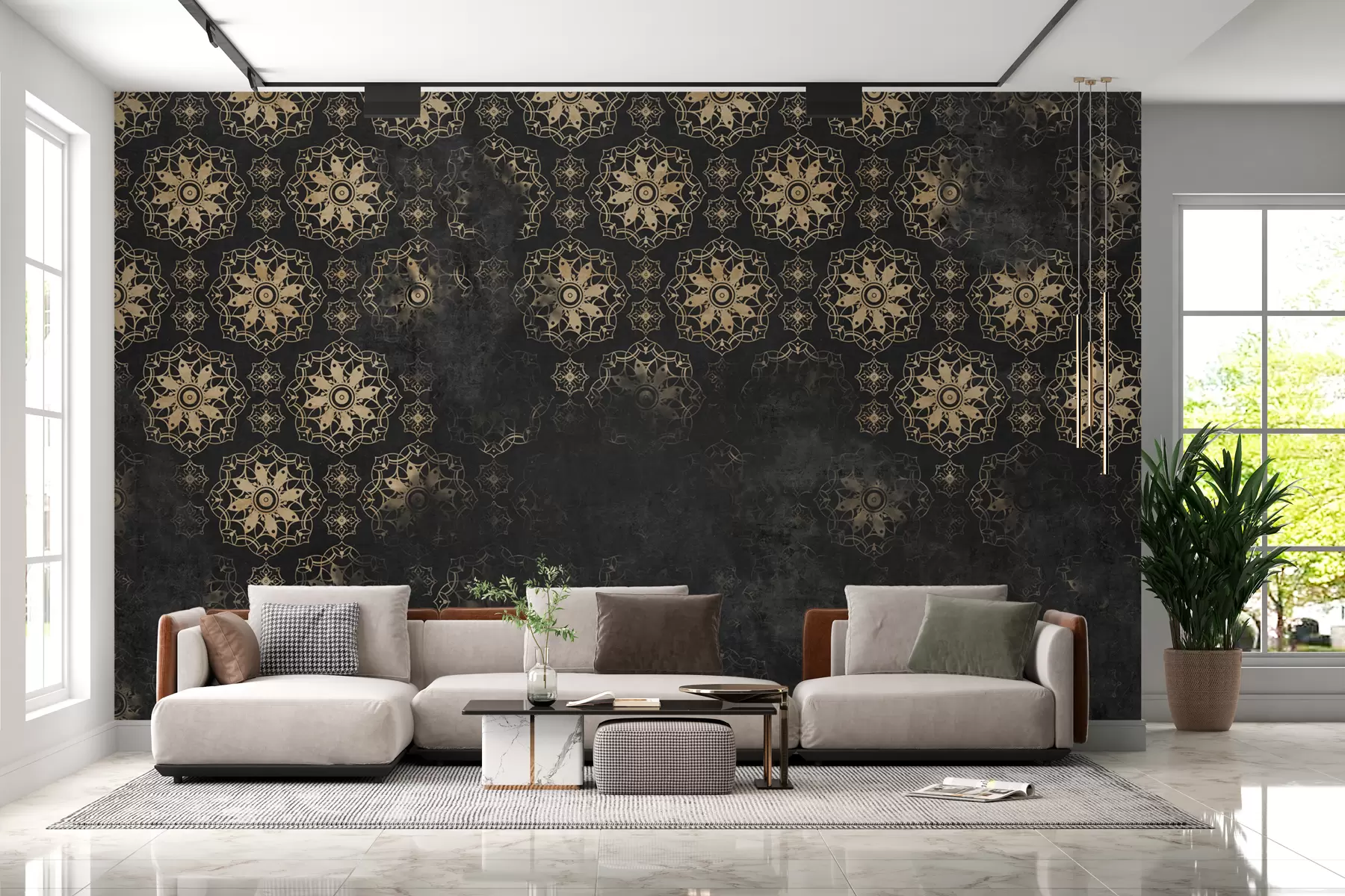 Шпалери Вінтажний дизайн з елементами мандали та ефектом стресу w02551