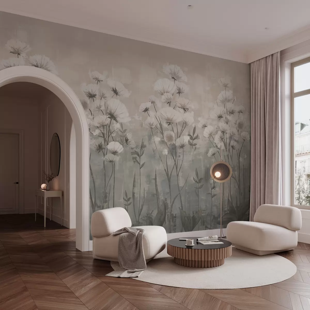 Шпалери Ніжні польові квіти з ефектом мазка в пастельних тонах w02629v2