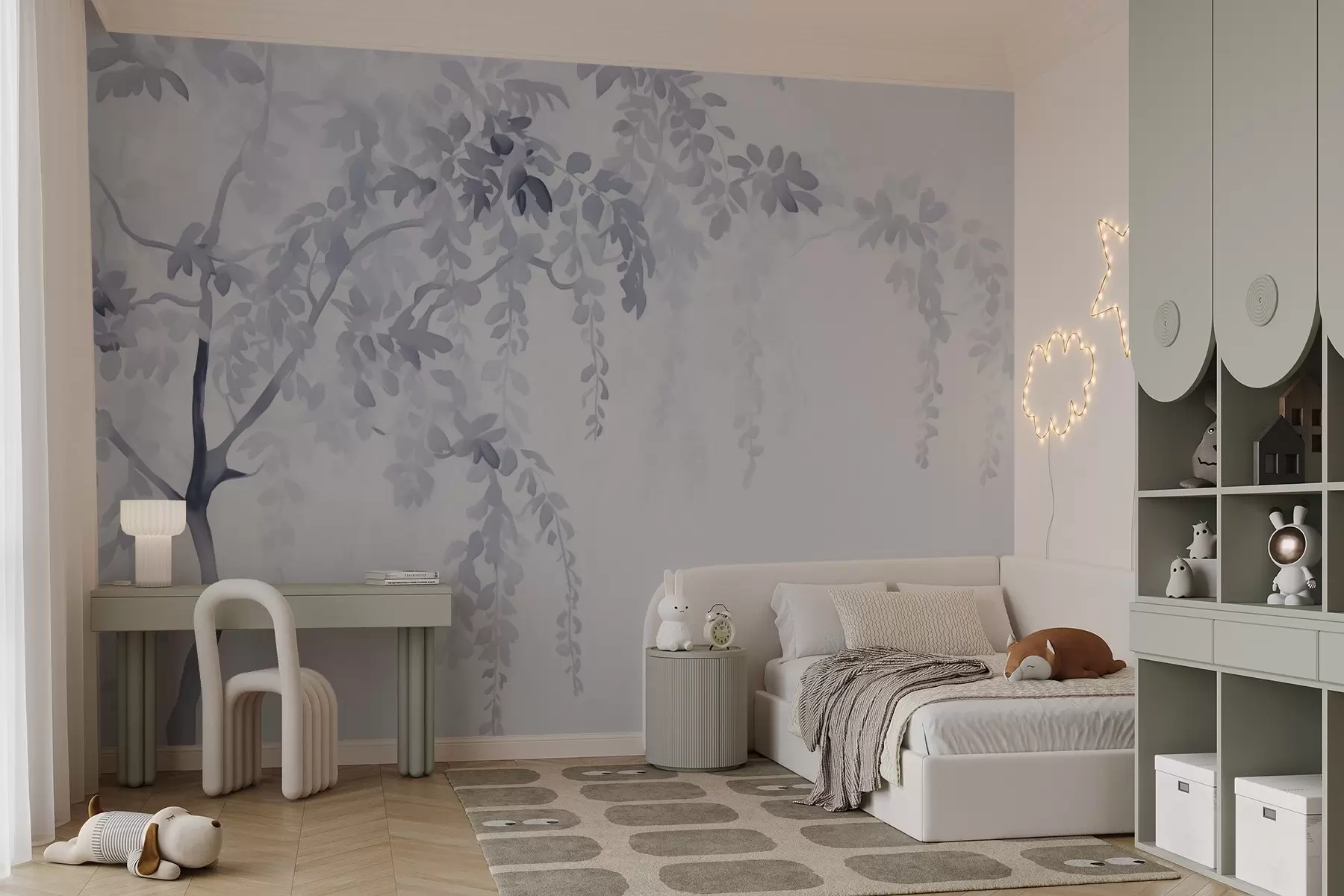 Шпалери Силует акації з гілками та листям у стилі акварелі w02635v1