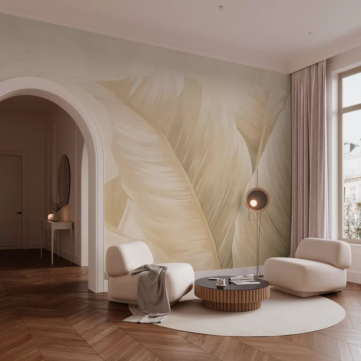 Шпалери Велике кремове листя банана w02573