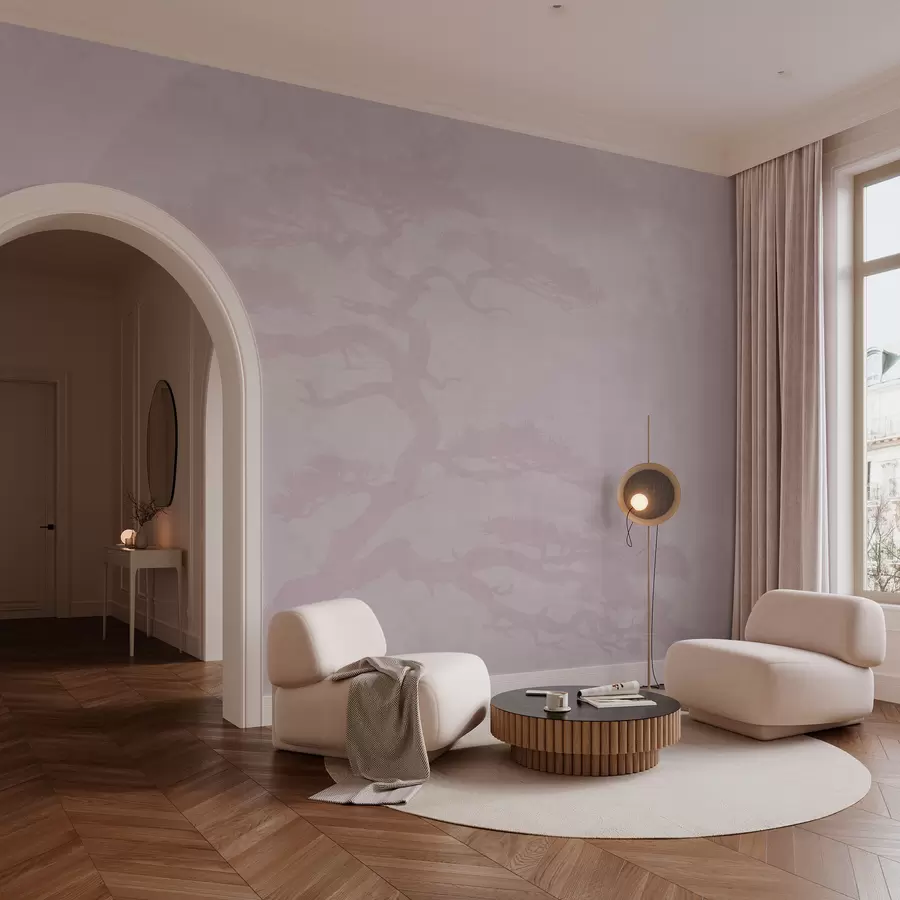 Шпалери Японське дерево бонсай і геометричний гранж-фон w08554v2