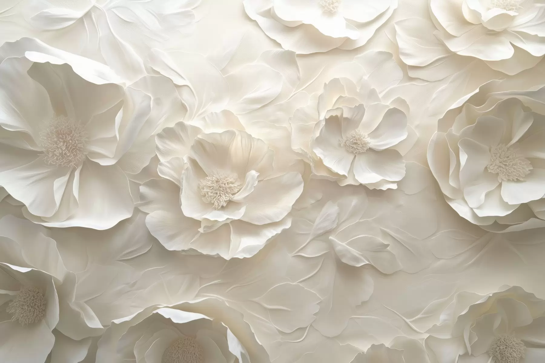 Шпалери Повітряні квіти в теплих тонах на тлі штрихів листя w08562