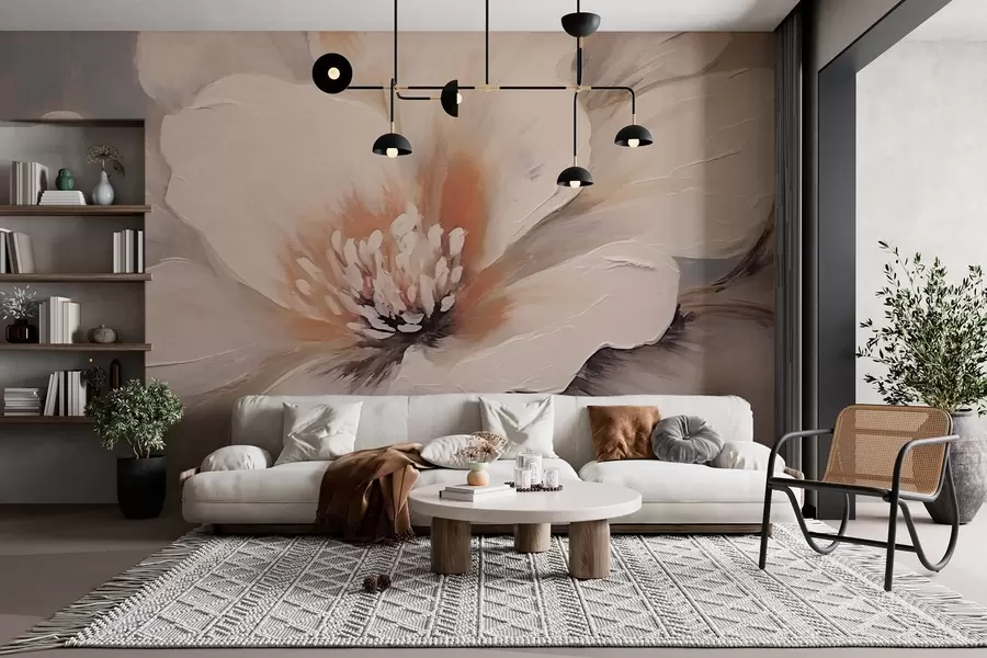 Шпалери Абстрактна біла квітка на сірому тлі w02702