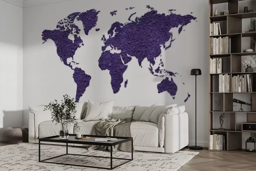Шпалери Карта світу з мохом, природою, фіолетовою палітрою кольорів w02657v3