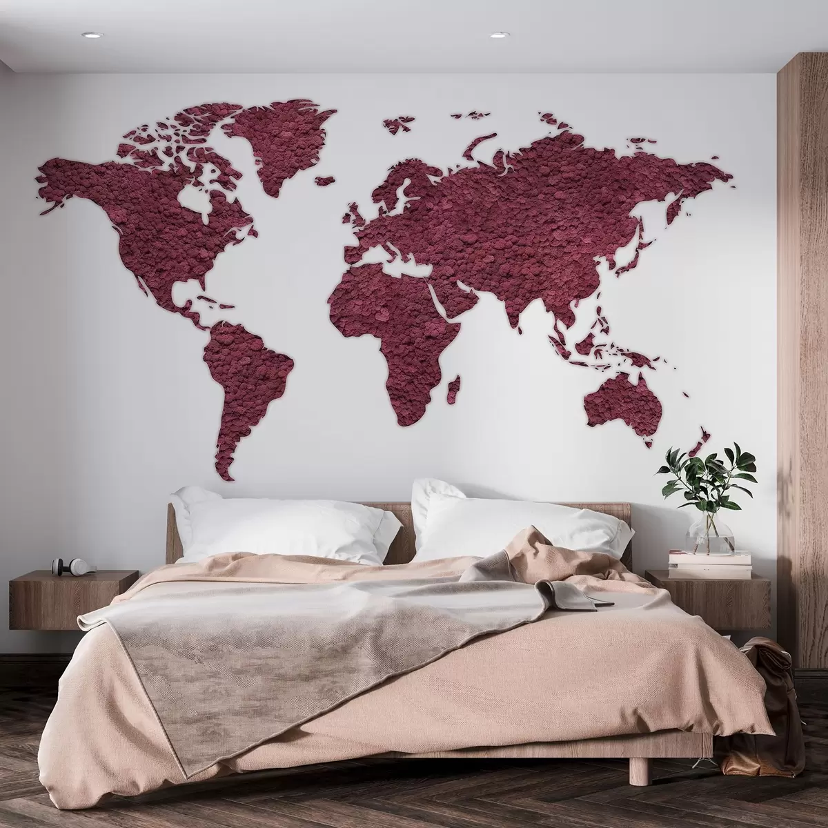 Шпалери Карта світу з мохом, природою, бордовою палітрою кольорів w02657v5