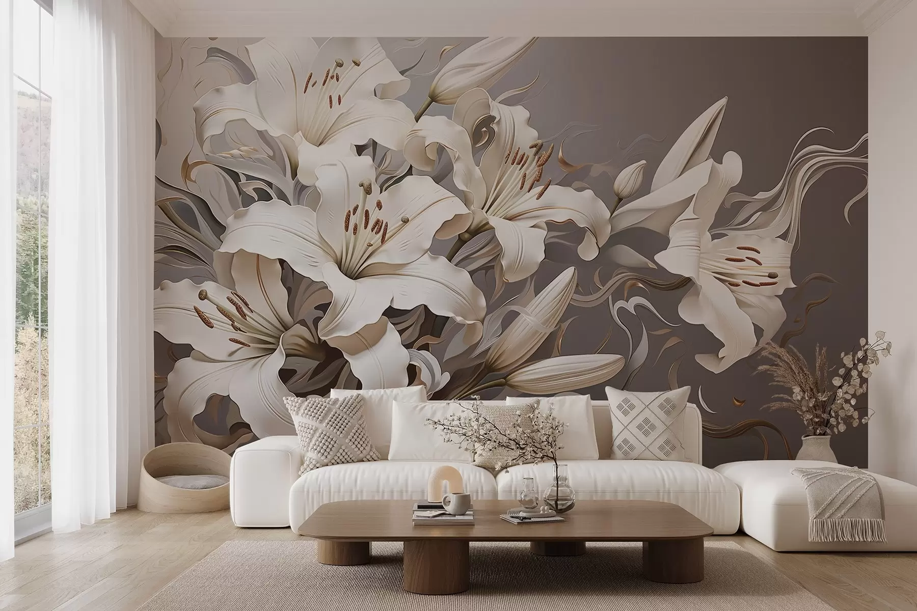 Шпалери Вишукані білі лілії в пастельних тонах w08633v1