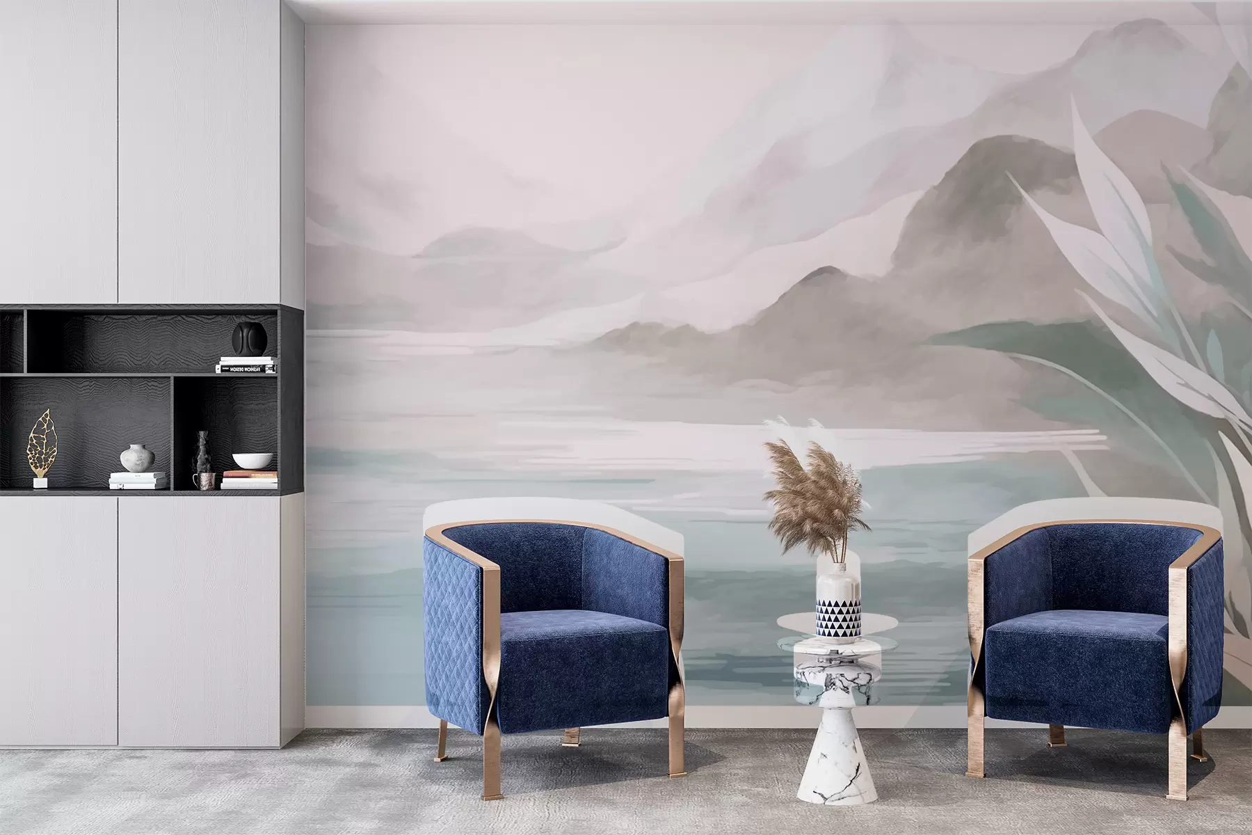 Шпалери Гірське озеро зі схилами w02818