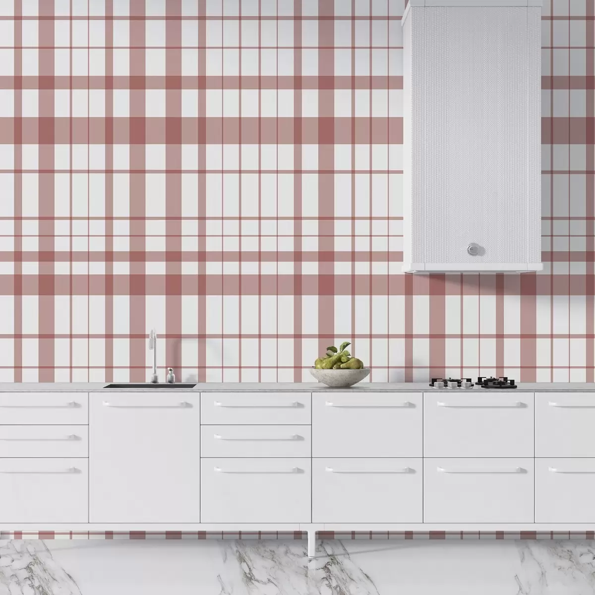 Шпалери Мінімалістичний картатий візерунок з тонкими і червоними лініями на білому тлі, геометрична строгість. w02852v2