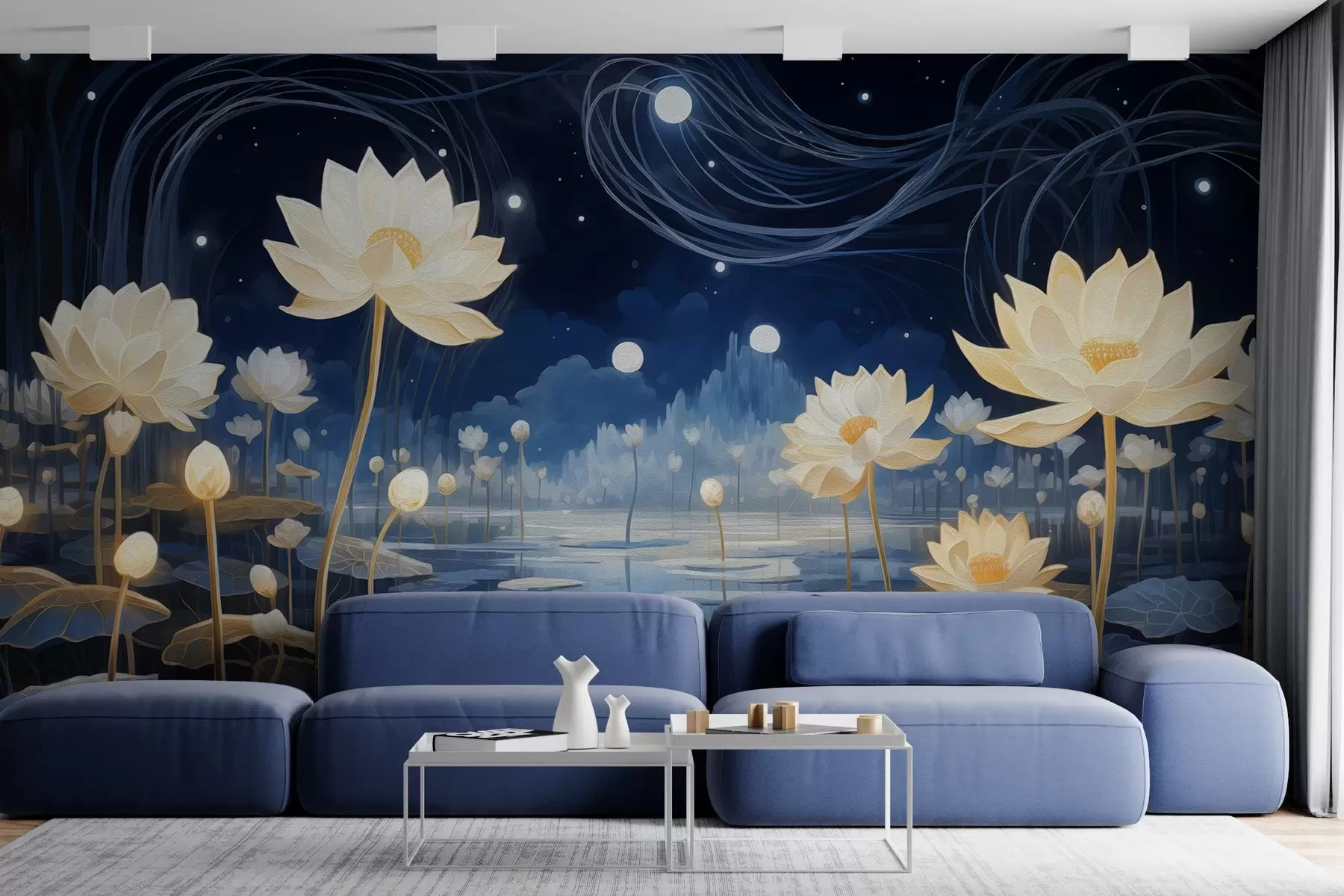 Шпалери Нічний олійний живопис лотосів w02848