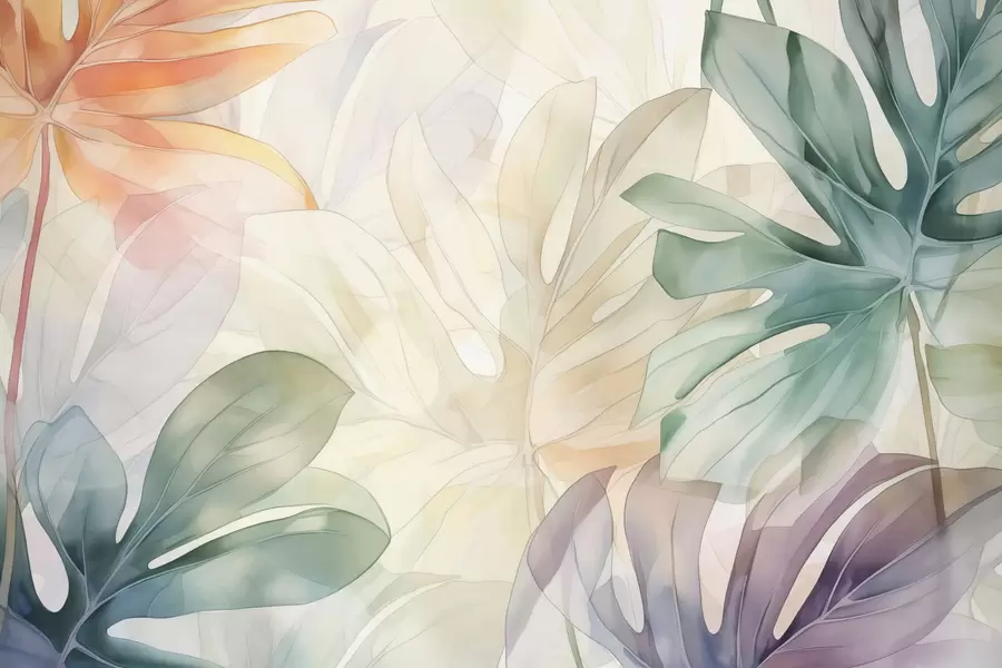 Шпалери Абстрактна акварель з імітацією тропічного листя w02893