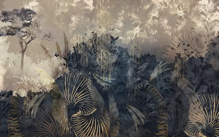 Шпалери Чарівна Африка з тропічним лісом і векторними елементами з коричневим відтінком w02643v1