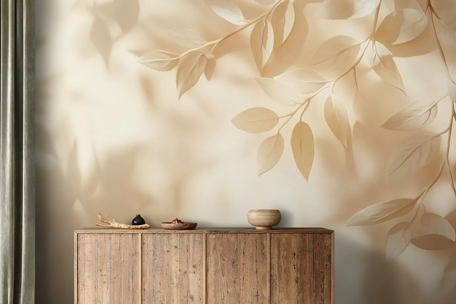 Шпалери Жовті гілки дерев на бежевому тлі стіни w08682