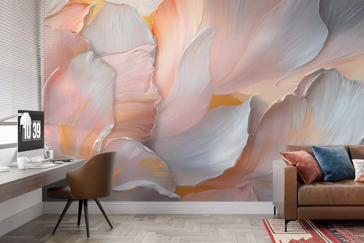 Шпалери Об'ємне квіткове листя в ніжних тонах w08634