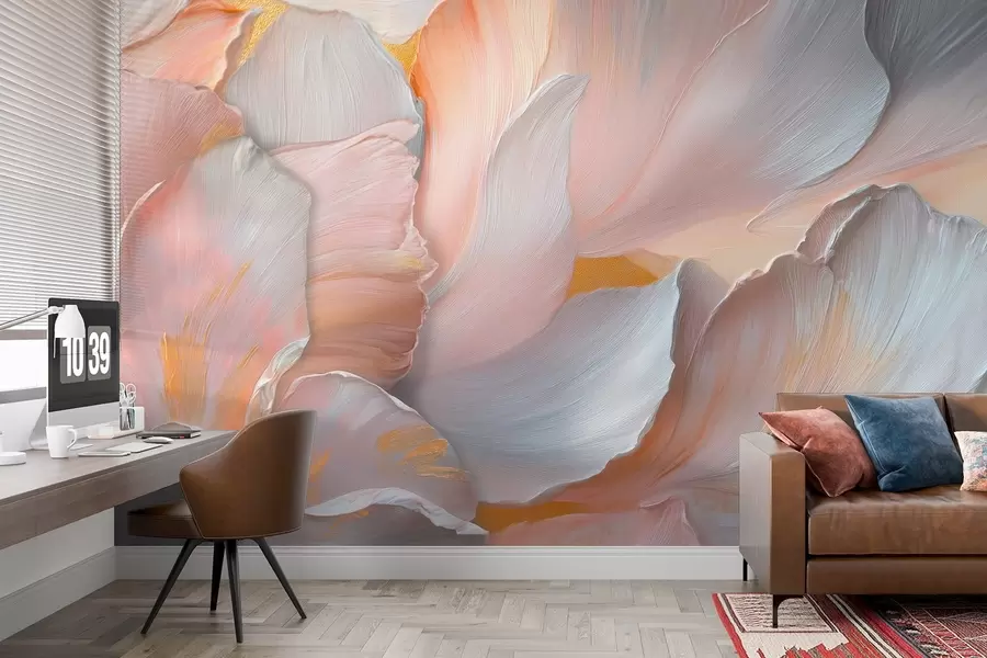 Шпалери Об'ємне квіткове листя в ніжних тонах w08634